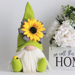 Cute Gnome Decoration Yellow Sunflower Plush Statues Handmade Weaving Faceless Pendant Ornament Desktop Decor New Year Gift