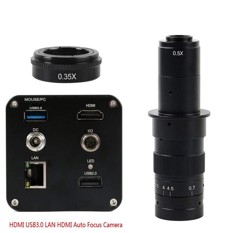 180X Zoom Industrial Measurement HDMI USB 3.0 LAN HDMI Auto Focus AF Video Microscopes Camera + 0.35x Auxiliary Objective Lens
