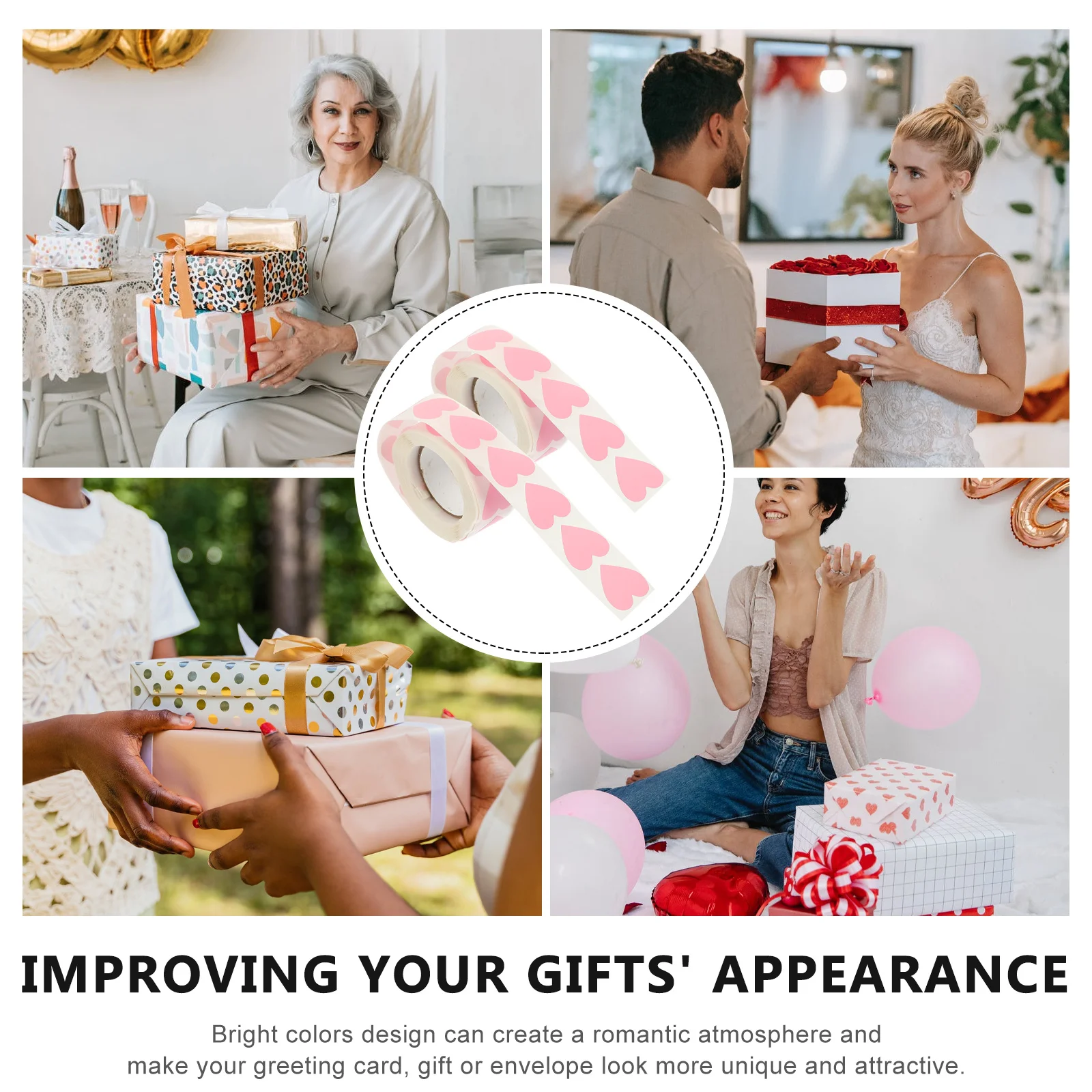 Étiquettes autocollantes en forme de cœur, 2 rouleaux, autocollants de scellage pour emballage cadeau, enveloppe, bricolage artisanal, décoration de mariage, saint-valentin, 2 pièces