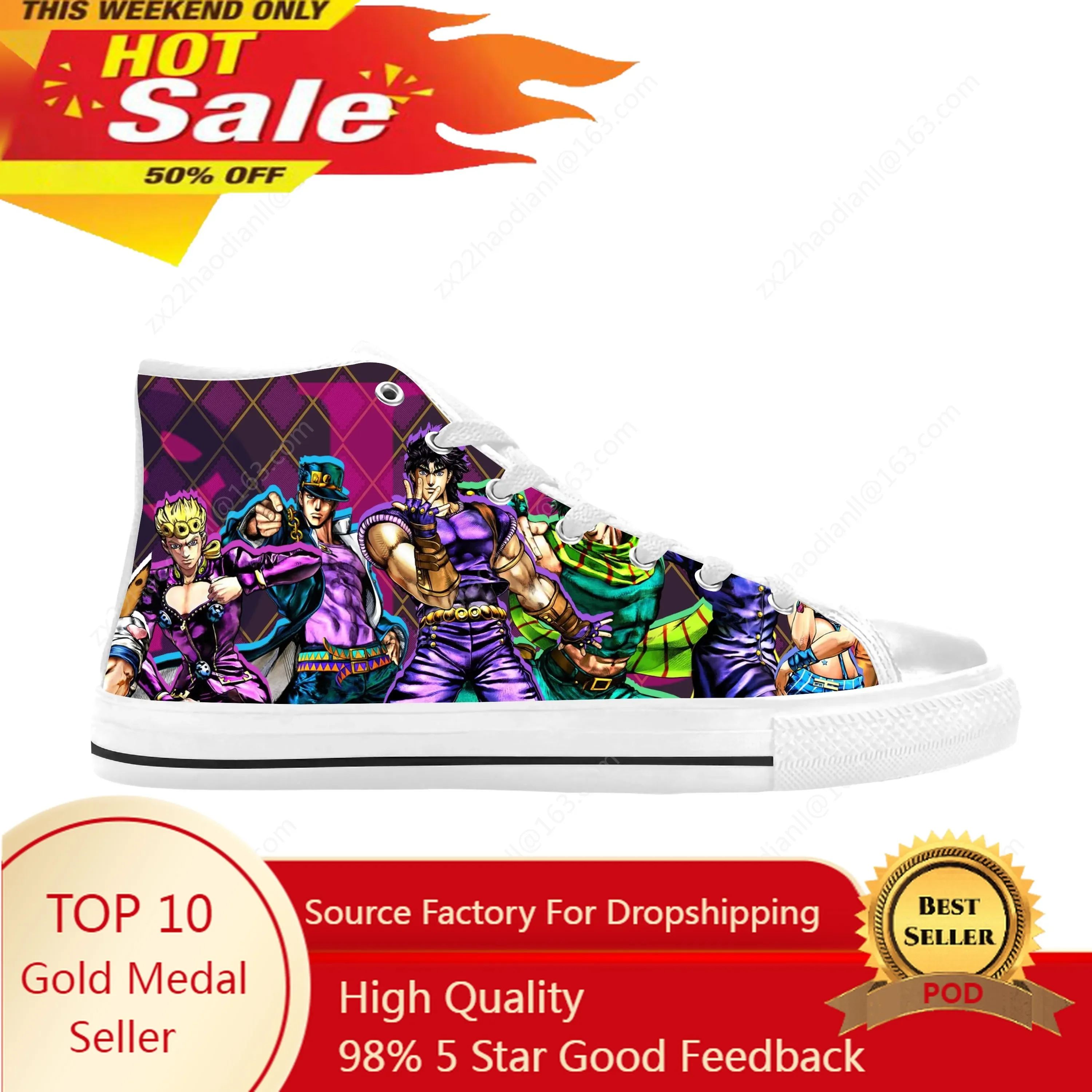 

Japanese Anime Manga Jojo Jojos Bizarre Adventure Casual Cloth Shoes High Top Comfortable Breathable 3D Print Men Women Sneakers