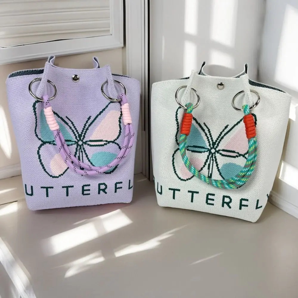 

Повседневная портативная вязаная сумка на запястье, кошелек-бабочка, вязаная сумка с цветочным принтом, модная тканая сумка-ведро с принтом, дорожная сумка