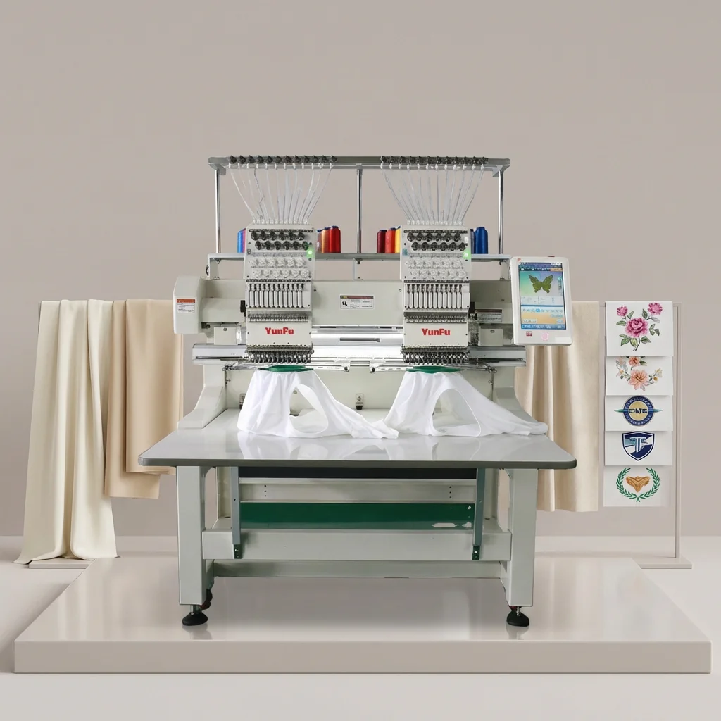 New 2-HEAD 12 Needle 1200 RPM Computerized Embroidery Machine Motor Bearing Long Service Life for Cap Embroidery Retail Printing