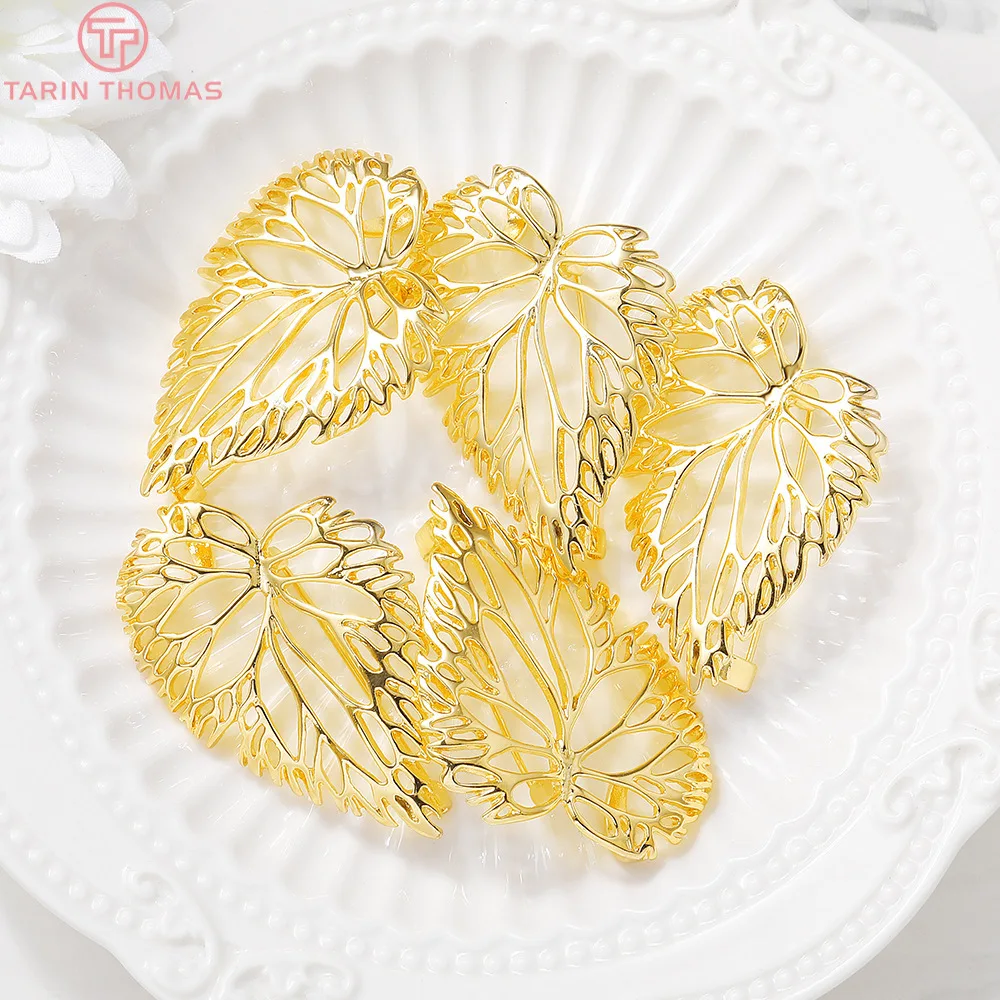 (3428)2PCS 35x53MM 24K Gold Color Plated Brass Leaf Leaves Brooch High Quality DIY Jewelry Making Findings Accessories