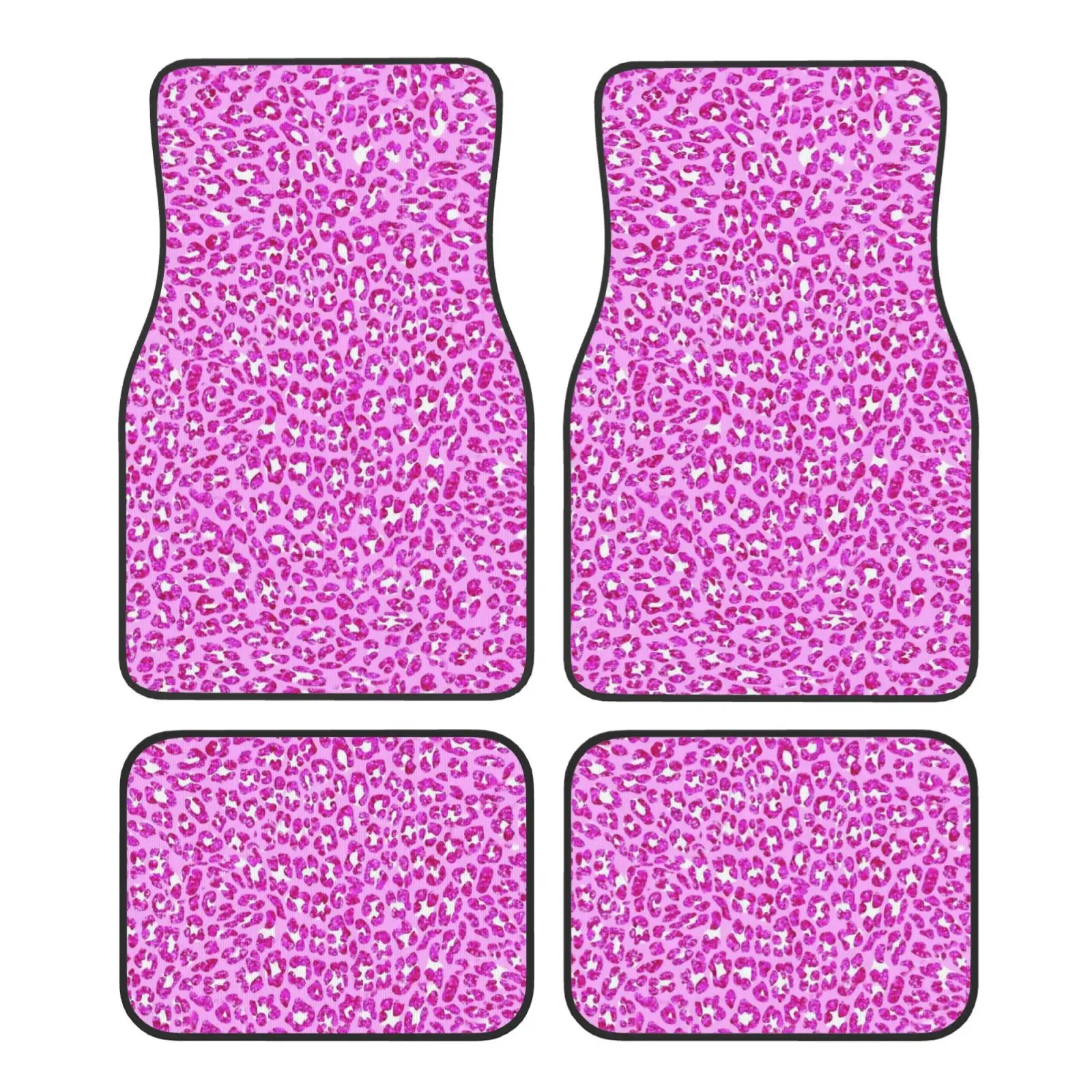 White and Powder Leopard Print Pattern Car Floor Mats Durable Car Carpet Mat 4pcs with Anti-Slip Backing Fit for SUV Trucks