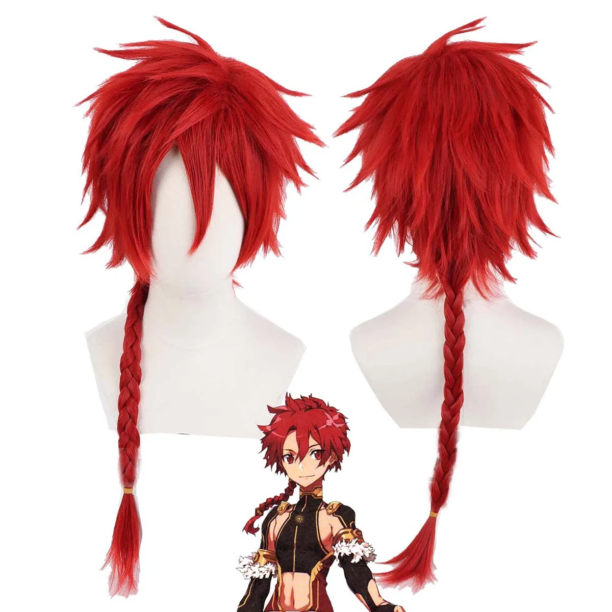 Men Costume Props Game Fate Alexander Cosplay Long Wine Red Braid Heat Resistant Wig