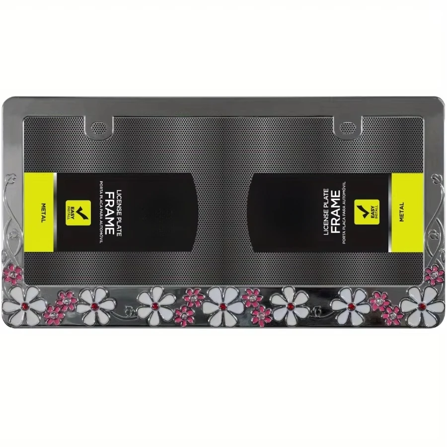 Selbstfahrender universeller Nummernschildrahmen – glänzende Blumen, einfach zu installieren, Demontage