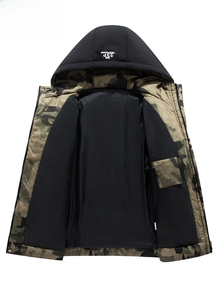 Jaket Pria Kasual Longgar Berbahan Katun untuk Musim Dingin, Hangat, Tahan Angin, Berkerudung, Modis, Urban, Tipis, Serat Poliester