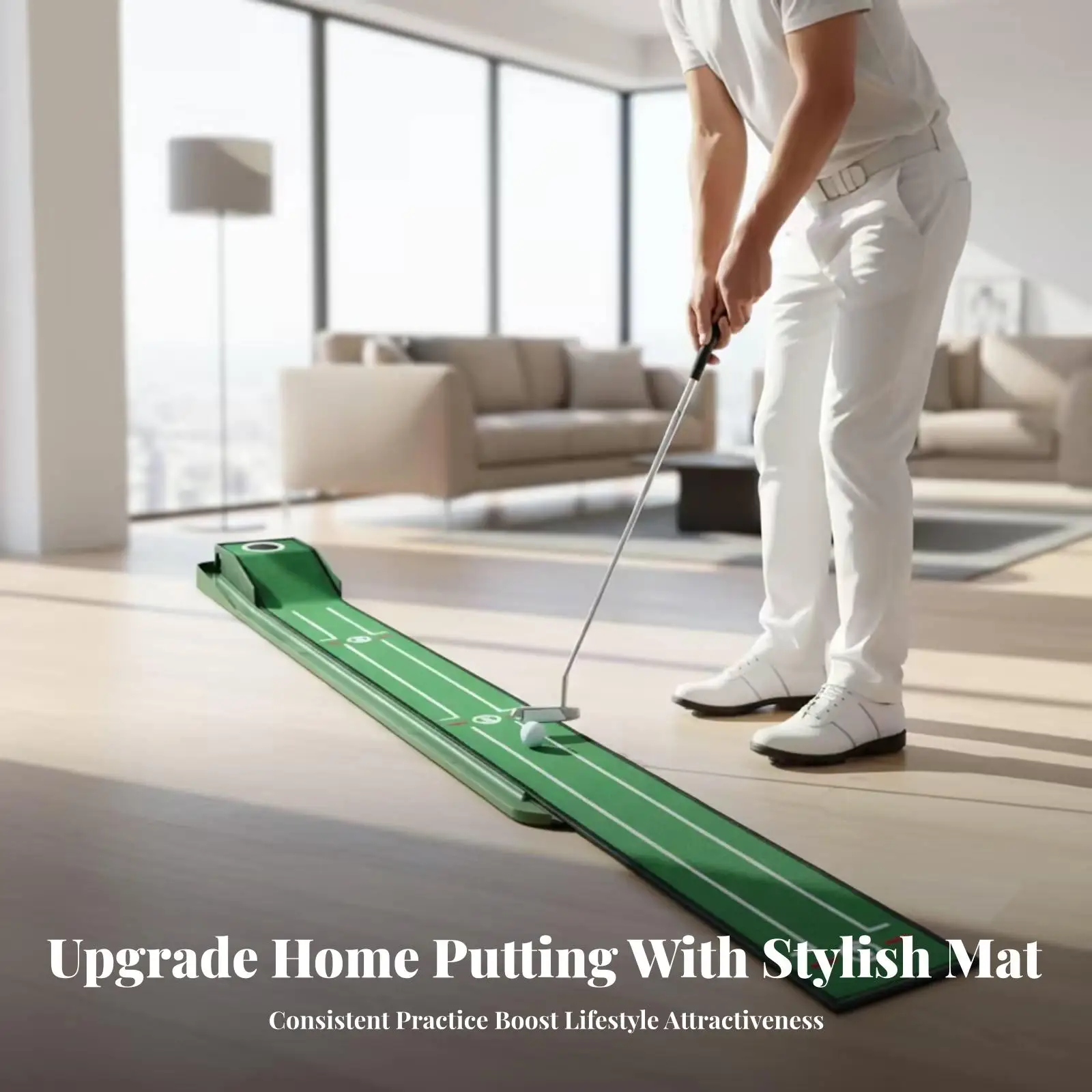 Golf Putting Mat with Track Indoor for Office, Garage, Golfers, Beginners