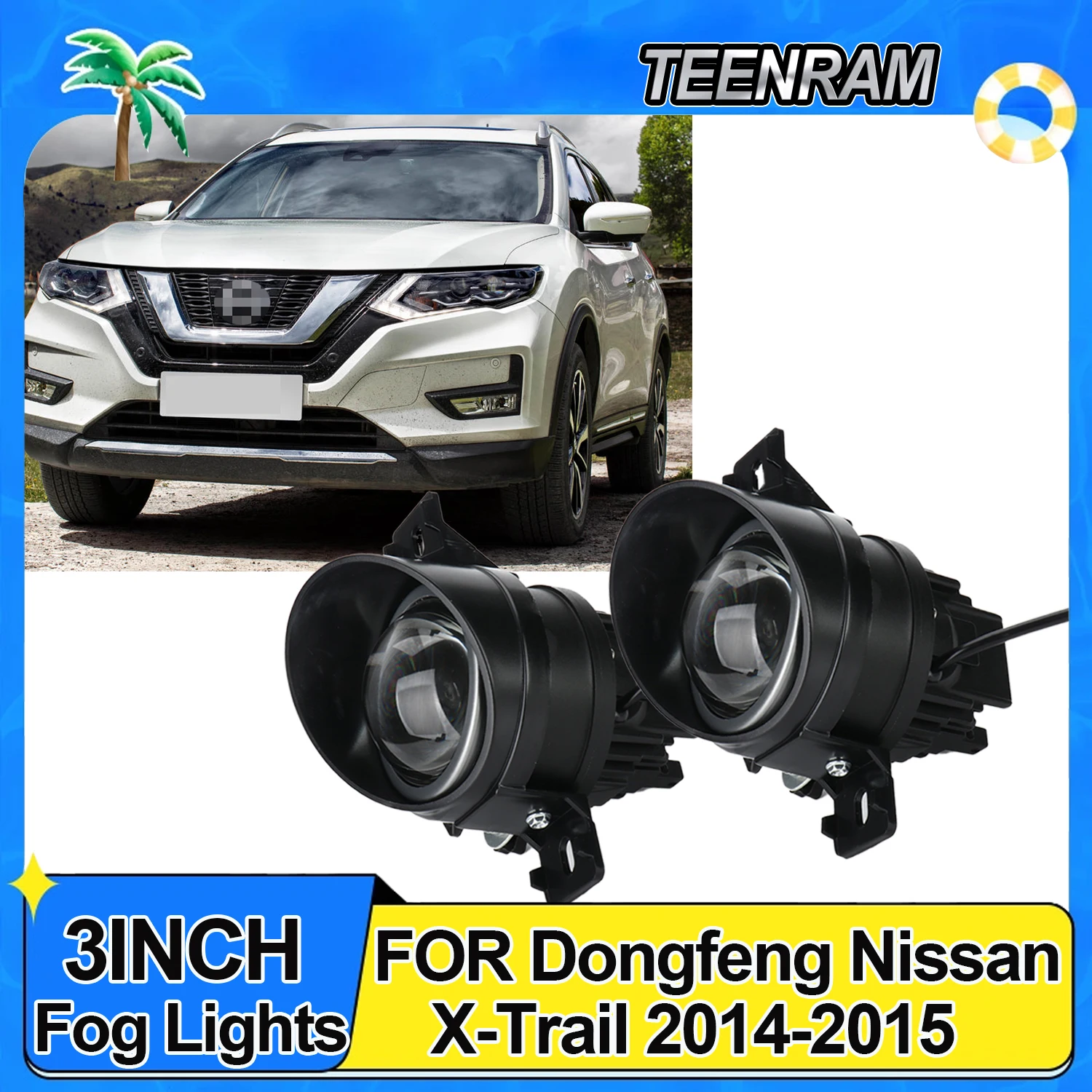 3inches Bi-led Fog Light Projector Lens White Yellow HID Bi-Xenon Hi/Lo Beam Fog Lights for Dongfeng Nissan X-Trail 2014-2015