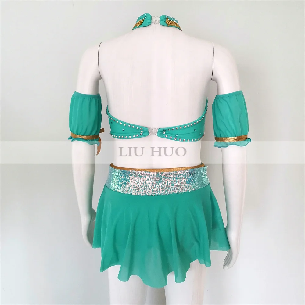 LIUHUO النساء الكبار في سن المراهقة فتاة تخصيص زي المنافسة أداء غنائية القطب فستان رقص الأسطوانة الأخضر