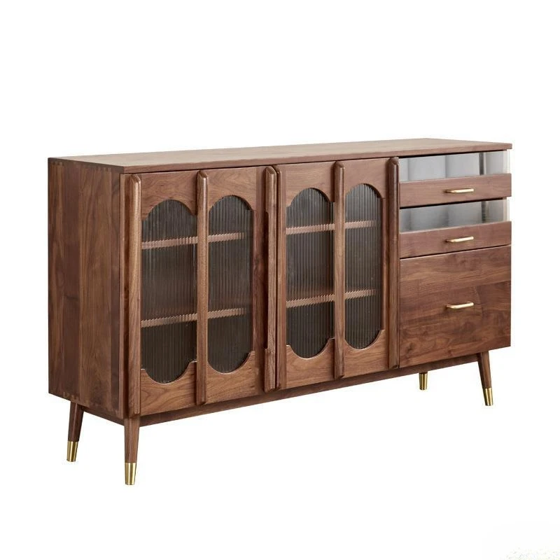 

Nordic TV Side Cabinet Living Room Solid Wood Glass Door Side Cabinet Against the Wall North American Black Walnut Restaurant