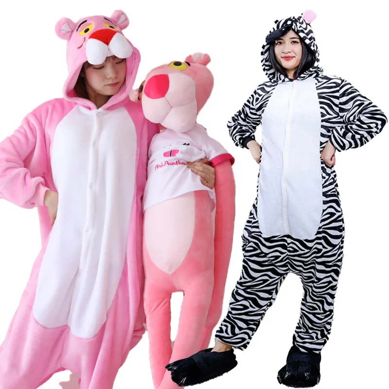 Flanel Anime karikatür Zebra pijama cadılar bayramı Cosplay kostümleri ev tekstili uzun kollu oneonetek parça pijama Kigurumi kabarık