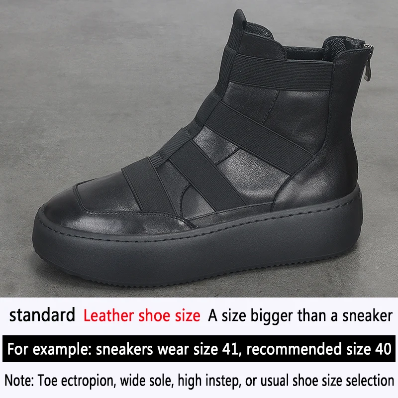 British Fashion Leather Men\'s Boots Round Head Black Casual Short Boots Thick Soles Comfortable High Top Men\'s Fashion Shoes