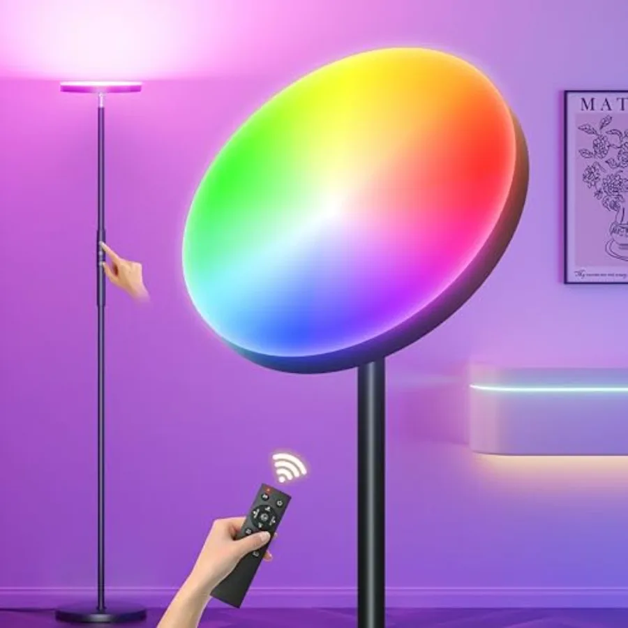 

RGB Torchiere Floor Lamps for Living Room, 3600LM 36W Bright LED Standing Lamp with Remote, Modern Color Changing Tall Lamp wit