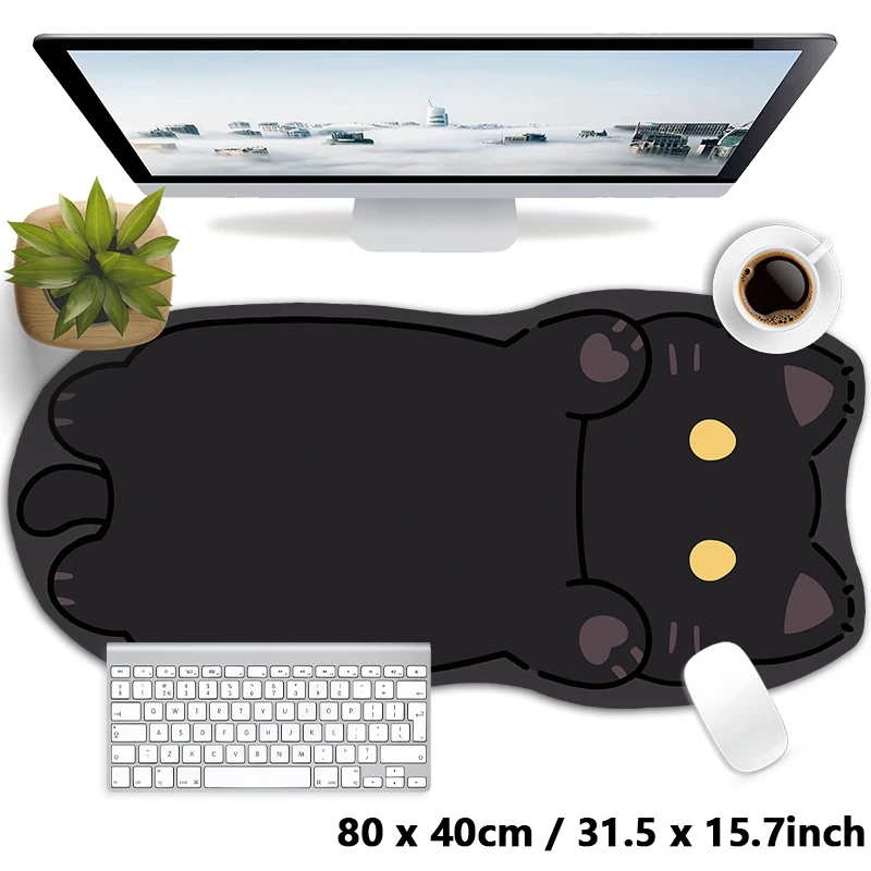 Cute Orange Lucky Cat Kawaii Black Neko Lovely Kitten XXL Large Mouse Pad Computer Laptop Office Keyboard Desk Mat Mousepad