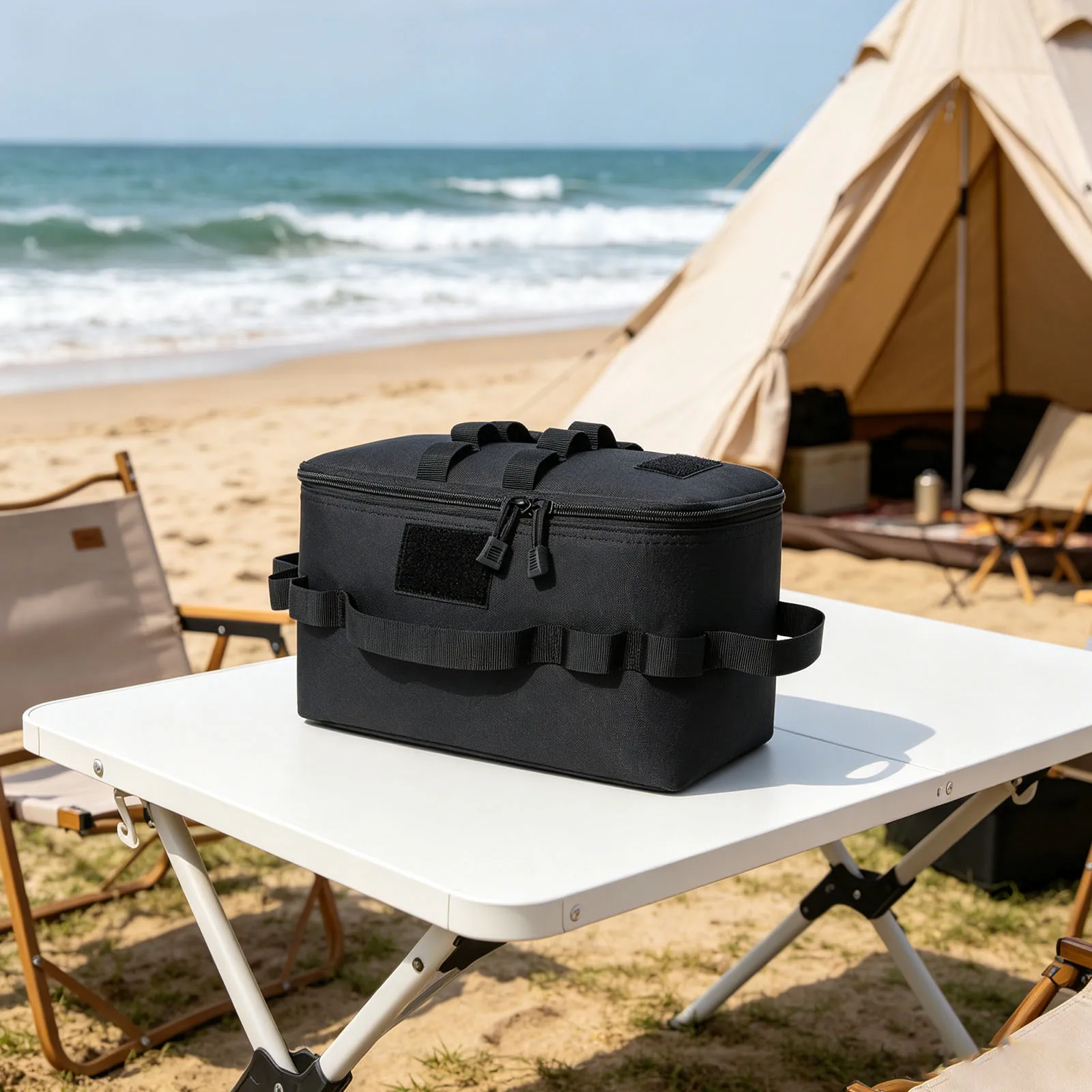 Multi-Functional Tactic Pack with Multiple Compartments Ground Nail Tool Bag Large Capacity Cookware Utensils Kit Storage Pouch