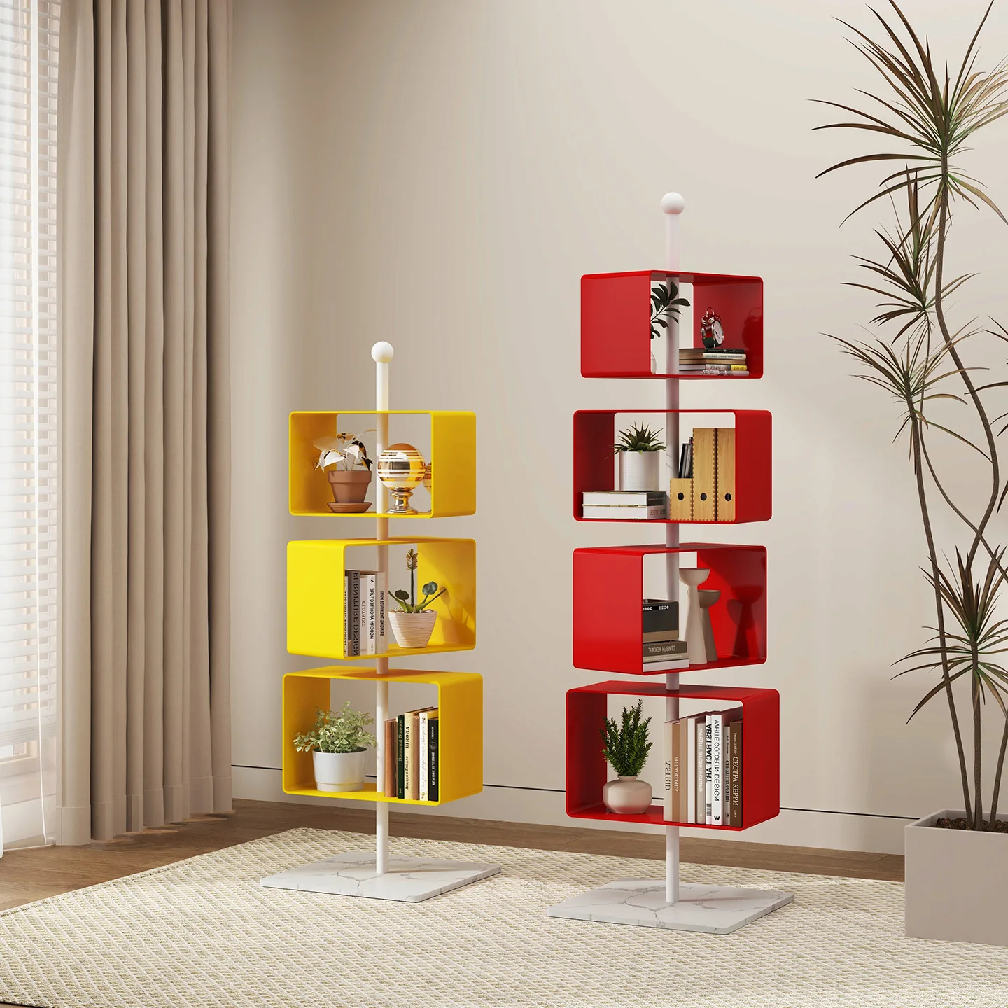 Living room floor wabi-sabi style no back to back wrought iron corner storage multi-layer children's bookshelf display stand