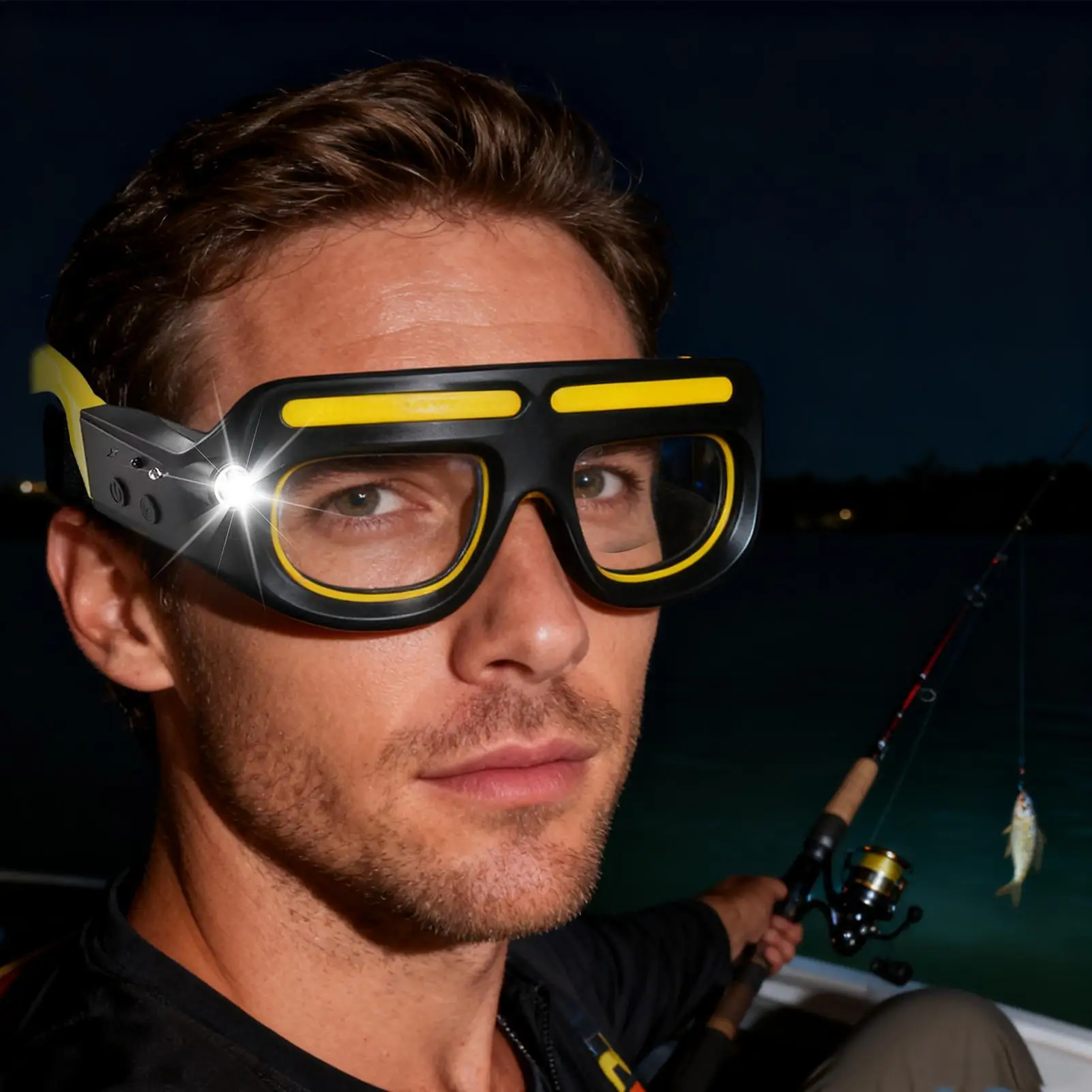 Glasses with Lights Rechargeable Motion Sensor Safety Driving 5 Modes Smart Headlight Glasses for Outdoor Camping Cycling