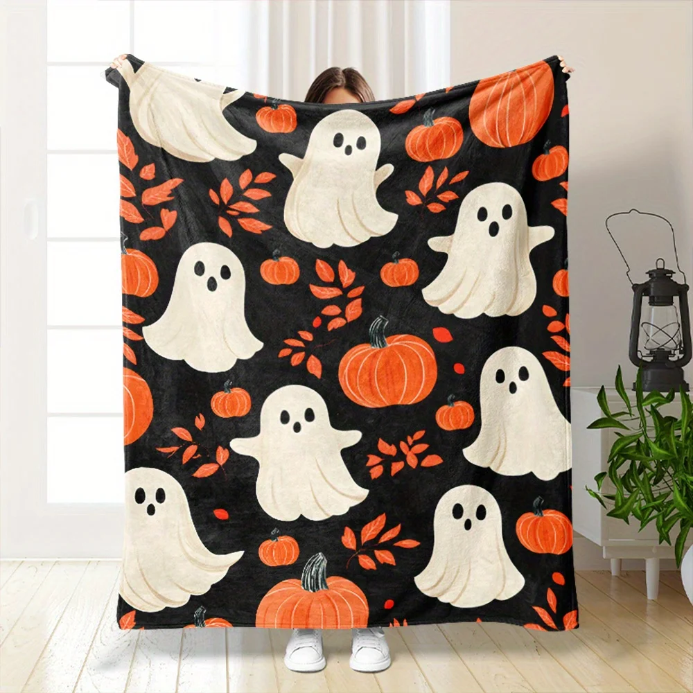 Image of Niedliche Halloween-Decke mit Geistermuster, gemütliche Sofa- und Couchdecke, weiche Bettdecke, dekorative Decke für Schlafzimmer, Wohnzimmer, Dekoration
