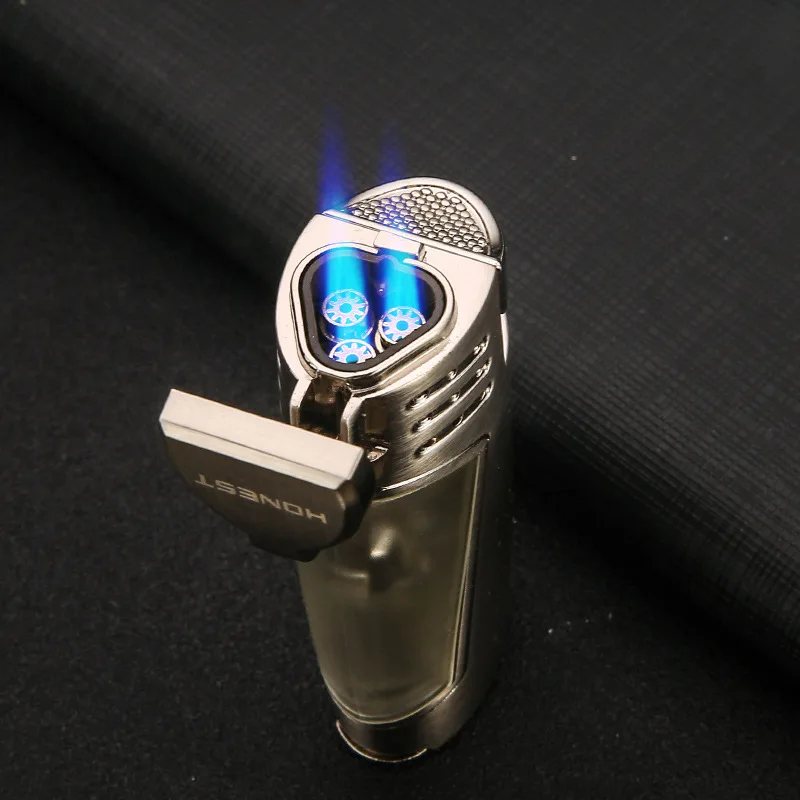 New Metal 3 Jet Torch Inflatable Lighter Butane Gas Lighter Luxury Curved Windproof Cigar Lighter With Cigar Cutter Men Gifts