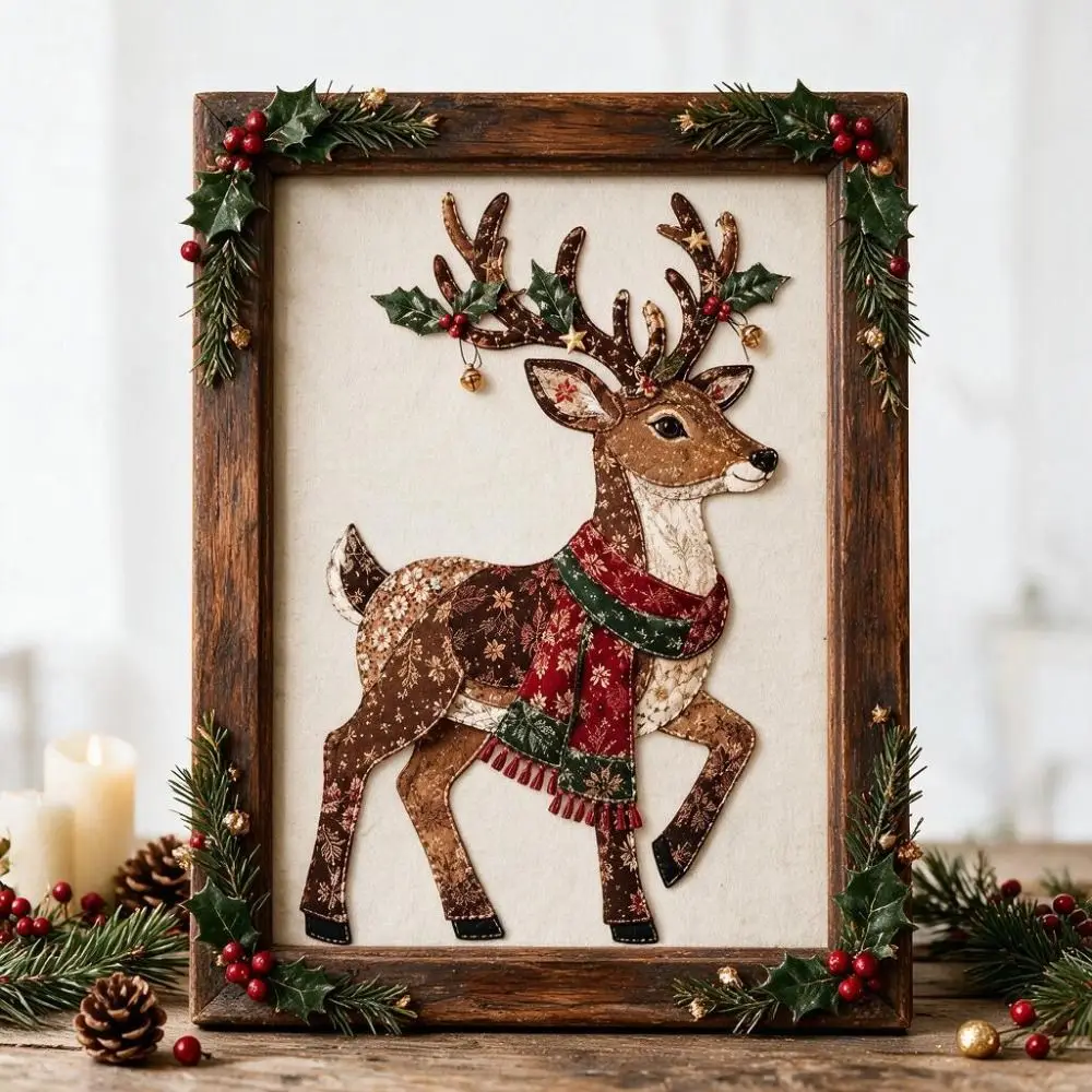 DIY Christmas Patchwork Art Painting Kit with Guidance Beginner-friendly Christmas Tree Patchwork Fabric Kit Pre-cut Fabric