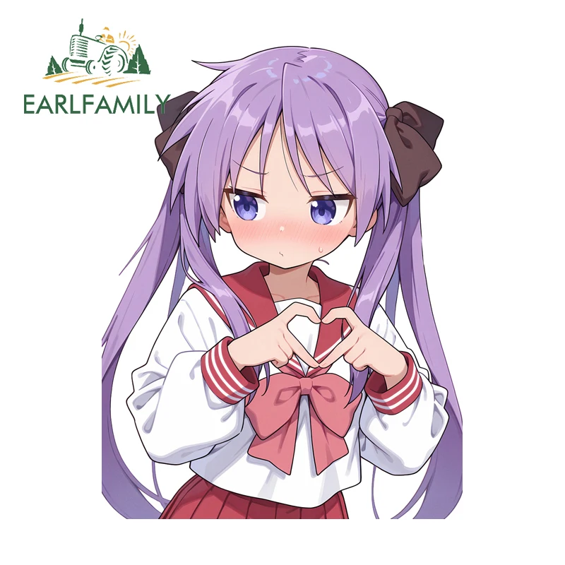 

EARLFAMILY Hiiragi Kagami Аниме-наклейка на автомобиль с изображением милой школьницы, устойчивая к царапинам, виниловая, водонепроницаемая, для украшения холодильника