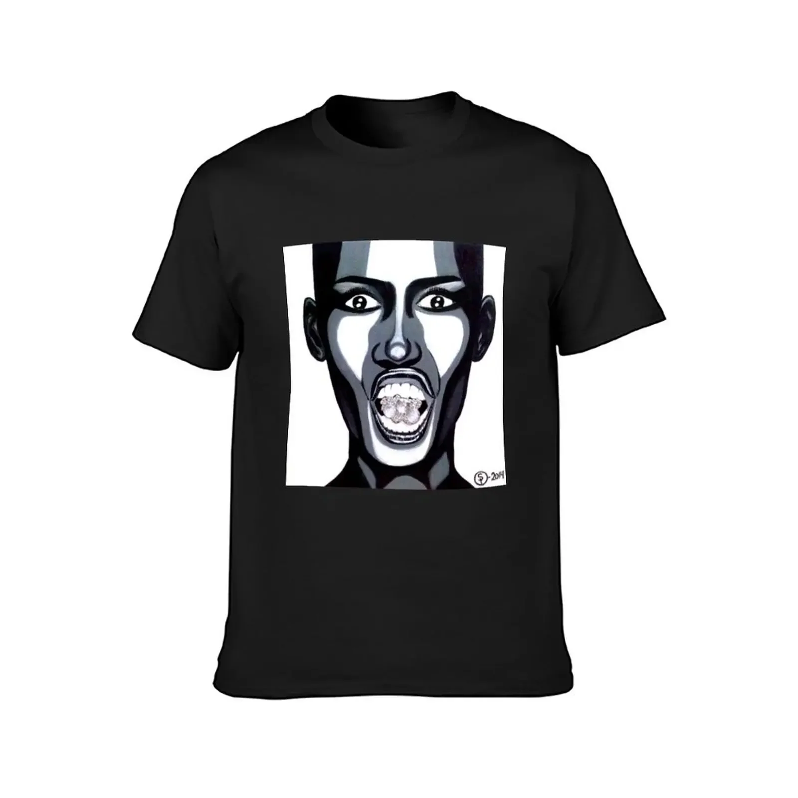 Grace Jones Diamonds in Mouth T-Shirt blue lock hippie clothes baggy shirts funny t shirts for men