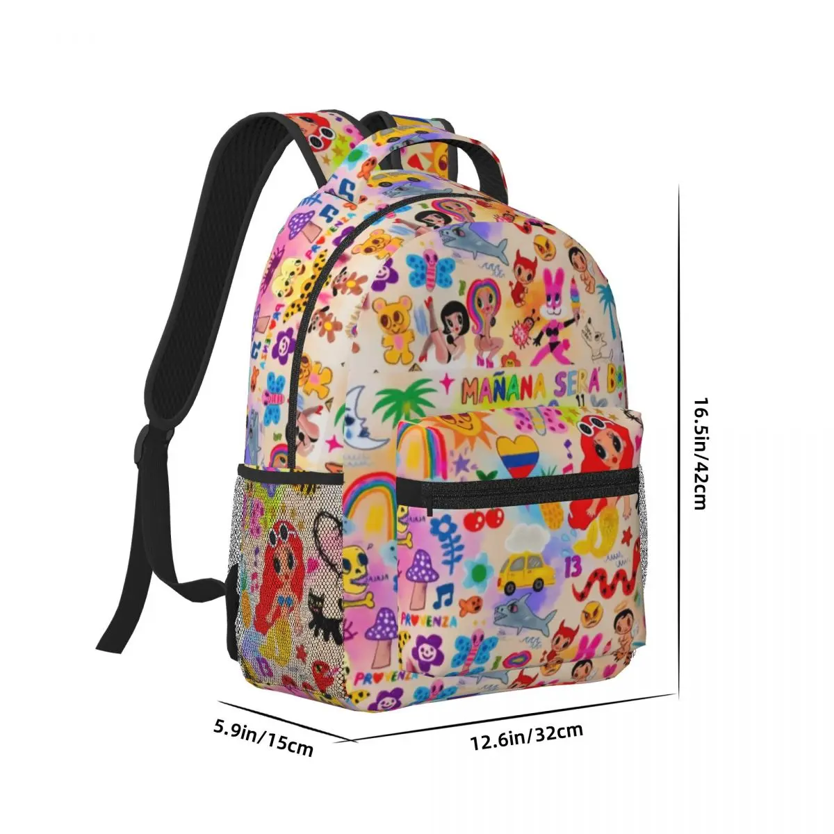 Manana Sera Bonito Karol G Mochila, Moda Padrão School Bag, Print Lightweight Bag, Novo, 17"