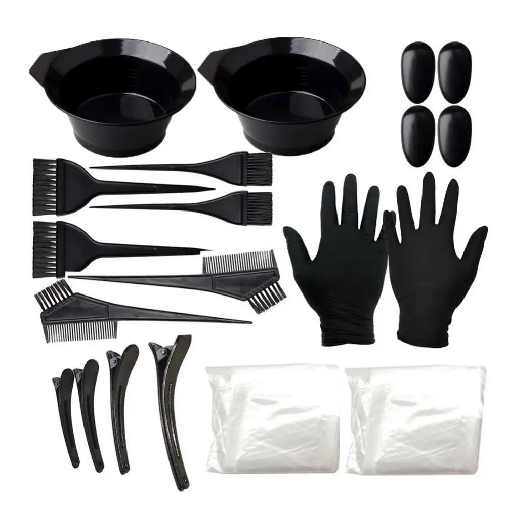 22Pcs/Set Hair Dye Colouring Brush Comb Bowl Gloves Clip Hairdressing Tools Home Salon Hair Dyeing Brush Hair Dyeing Cream Bowl