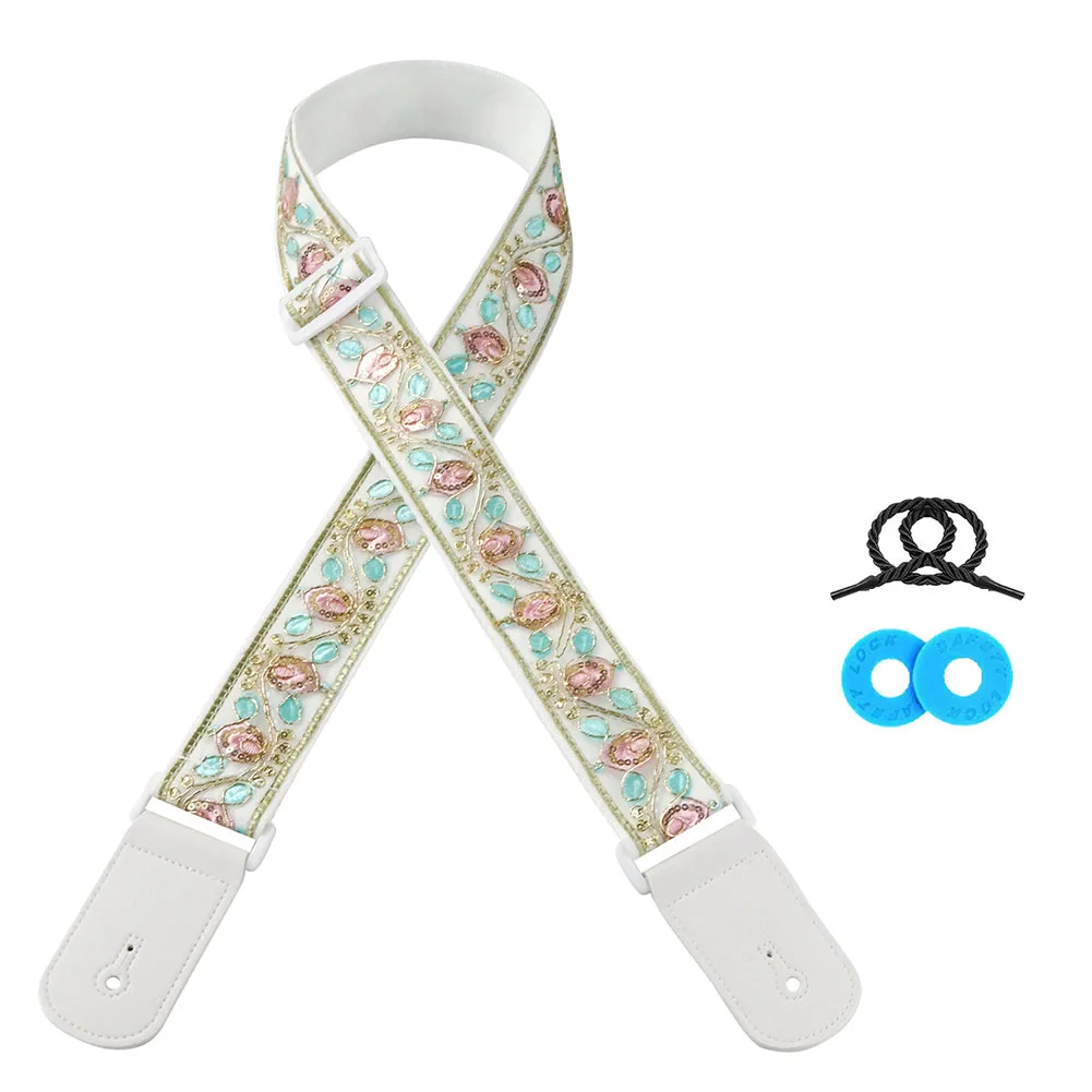 Adjustable Guitar Strap Acoustic Guitar Embroidery Headstock Rope Muticolor With Strap Lock 90-151cm Accessories