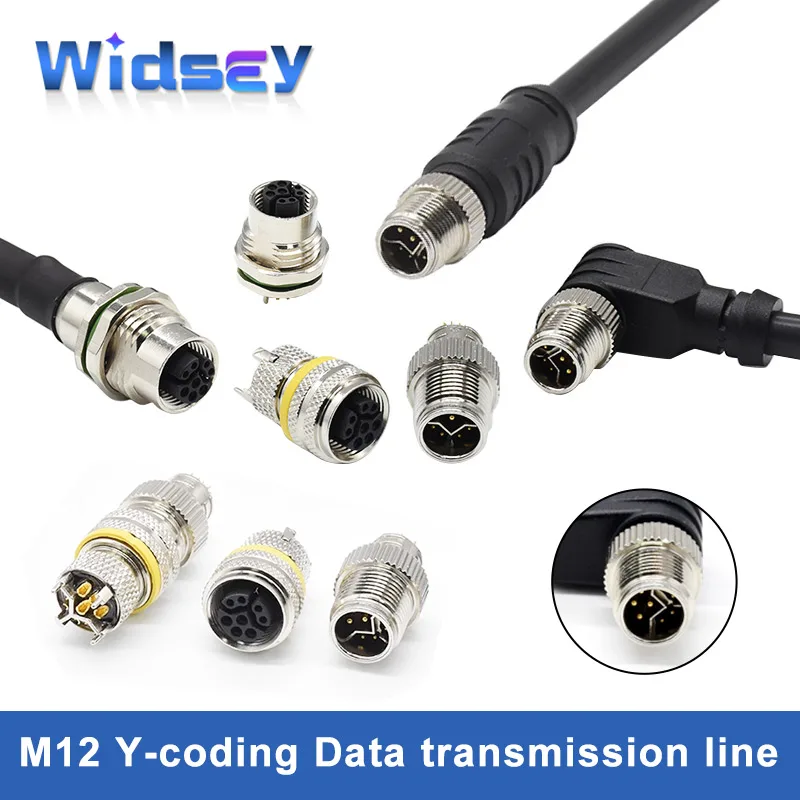 

M12 Y-coding 8 Pin Network Data Transmission Connectors Y-type Power Dual Hybrid Plug 8-core Male Female Cable Wire Socket IP67