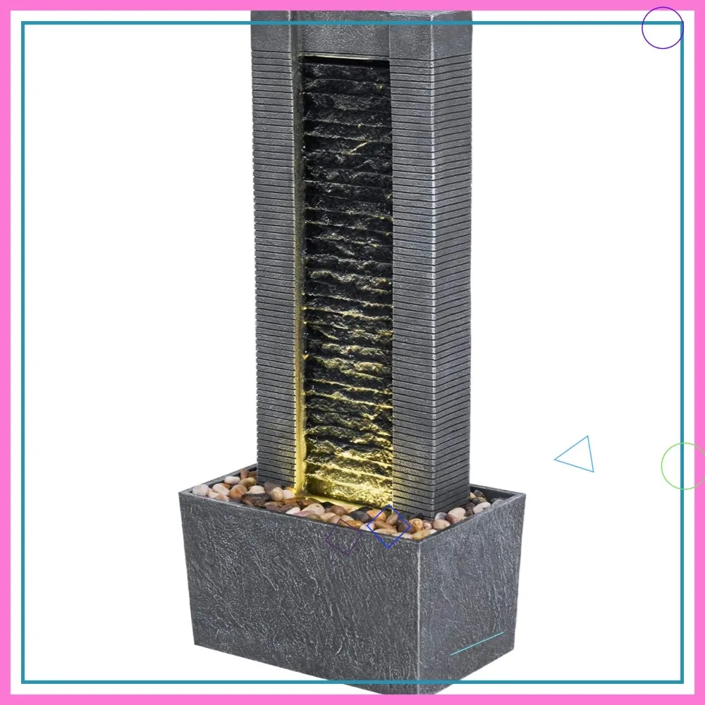 Fontaine d'eau extérieure avec lumières LED, décoration de jardin Zen de 29 pouces pour patio et espaces intérieurs