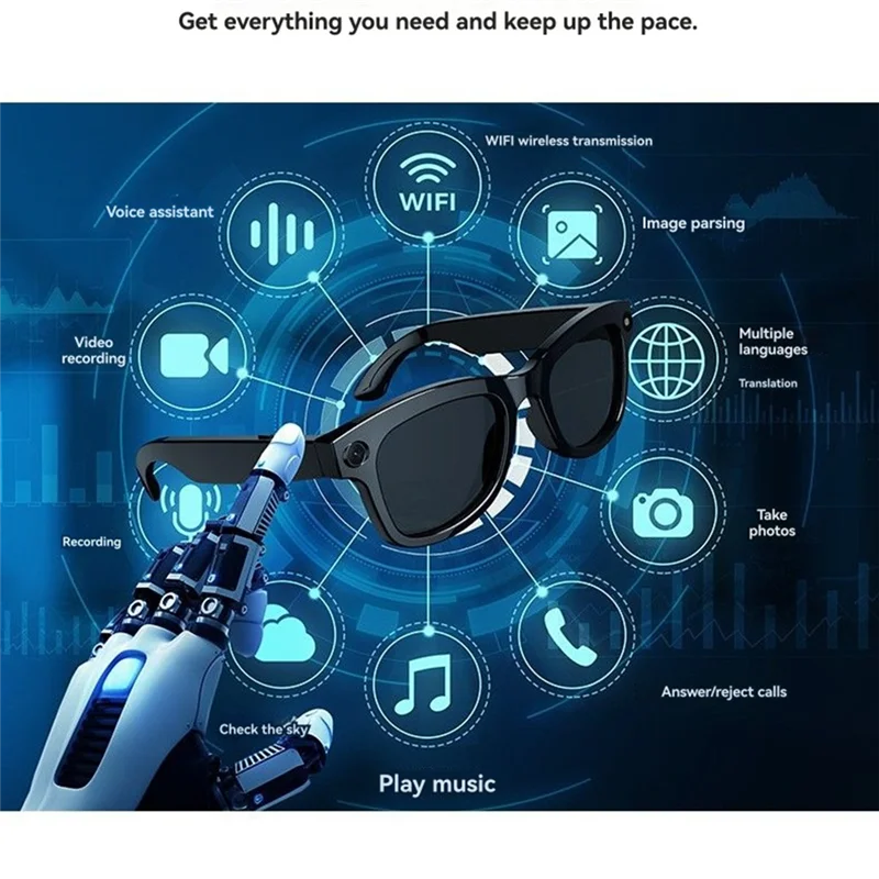 نظارات AI 500W HD نظارات كاميرا مضادة للاهتزاز سماعة رأس بخاصية البلوتوث مكالمات ترجمة AI، تسجيل الفيديو التقاط الصور الزجاج الشفاف-AAA