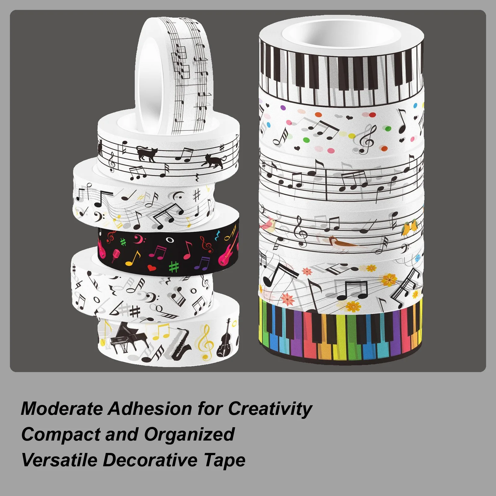 Cute Music Notes Paper Tape Portable Music-Themed Adhesive Wrapping Rolls Art Tape Rolls For Scrapbooks Handmade Items