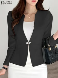 ZANZEA Elegant Slim Fit Blazer Women Long Sleeve Blazer Coat V Neck Office Lady Suit Coat Spring Autumn Available