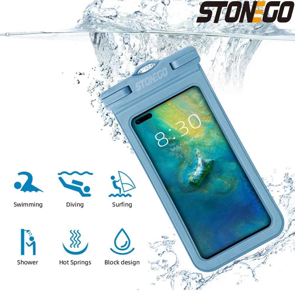 STONEGO Universelle wasserdichte Tasche für Mobiltelefone, Handytasche zum Schwimmen, Tauchen, Outdoor, wasserdichte Tasche für Mobiltelefone