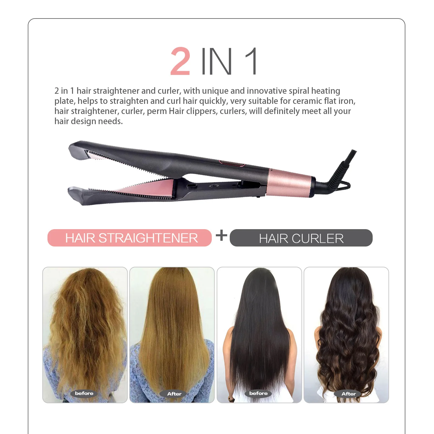 

2 In 1 Curling And Straightening Twist Iron Splint Professional Negative Ion Flat Iron Instant Heating Hair Straightener&Curler