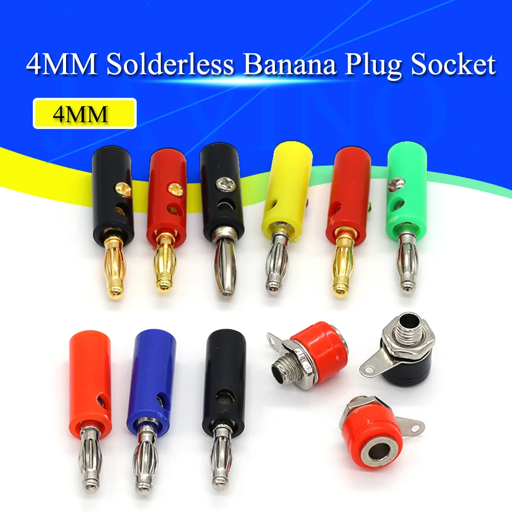 5Pcs Audio Speaker Screw Banana Gold Plate Plugs Connectors 4mm Black Red Golden