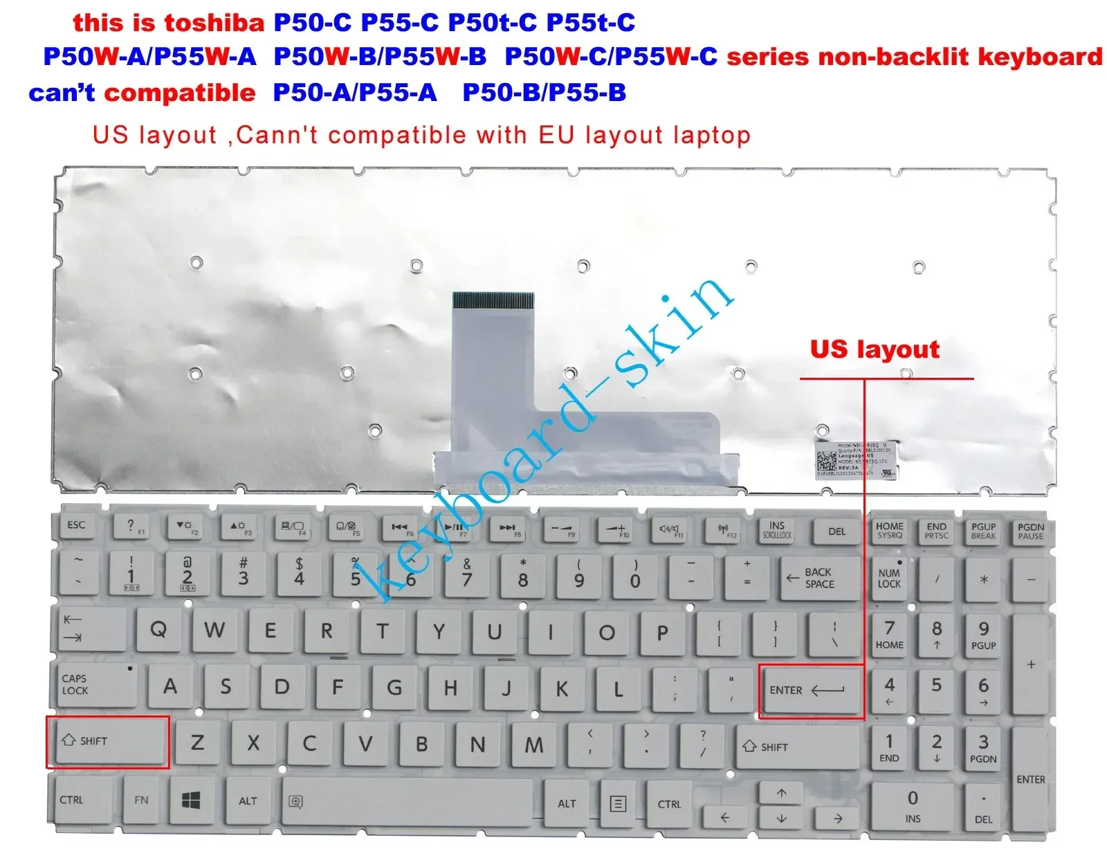 New US Keyboard white for Toshiba P50-C P50D-C P50t-C P55-C,P55D-C P55t-C laptop