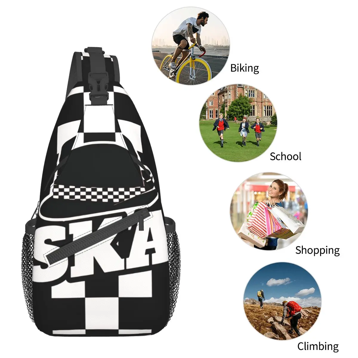 Ska Crossbody Chest Bags Pockets Travel Pack Messenger Sports Teens Shoulder Bag Unisex