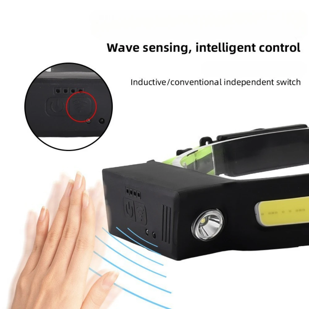 LED Portability Headlamp Intelligent Induction Head Light COB Waterproof Rechargeable Head Flashlight Outdoor Night Run Fishing