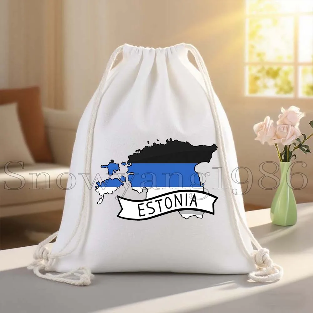 Tallinn Estonia Heart Country Flag Map Estonian Canvas Drawstring Bags Soccer Backpack Gym Sports Yoga Sackpack Gifts String Bag