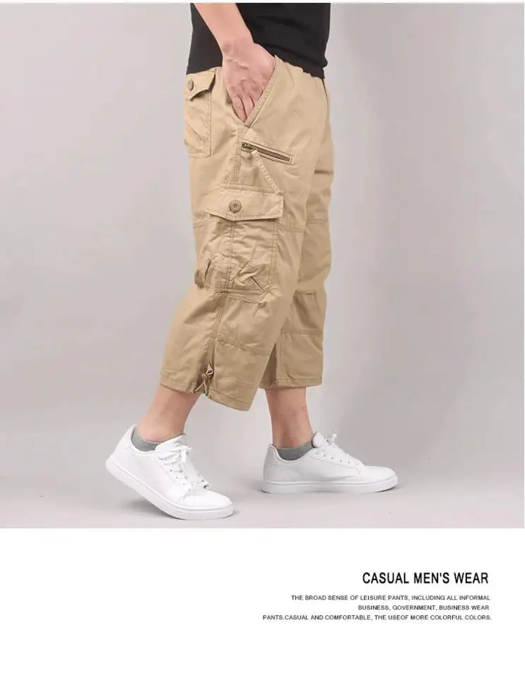 Herren Cargo-Shorts, Sommer, lockere Freizeithose, elastische Taille, große Größe, Outdoor-Jogging-Jogginghose, Trend, mehrere Taschen – Detail 10