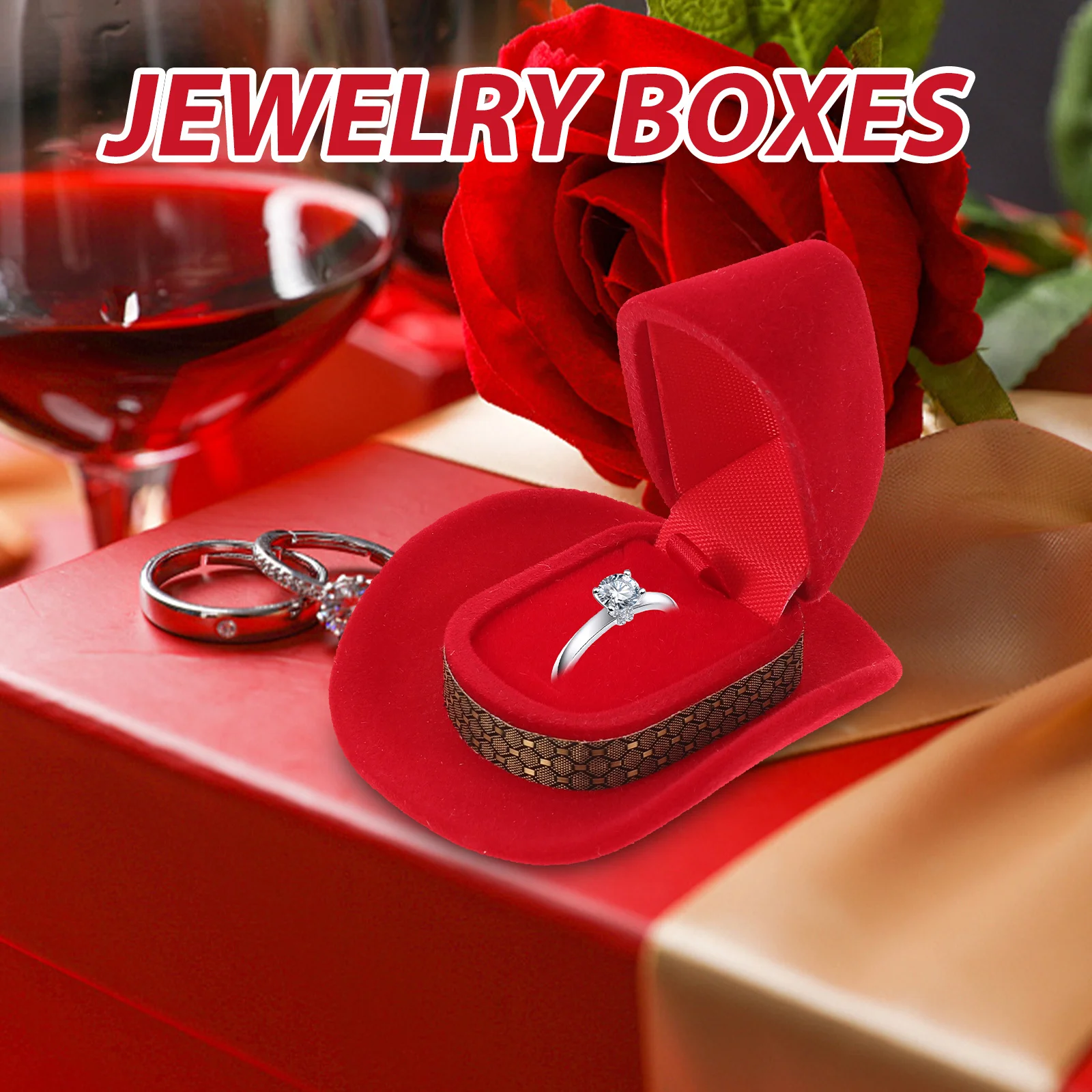 3Pcs Creative Ring Box Cowboy Hat Jewelry Box Vintage Western Ring Storage Case for Engagement Wedding Display