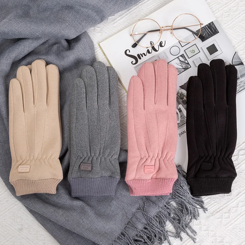 Fashion Winter Women Gloves Touch Screen Warm Thick Velvet Ladies Full Finger Windproof Outdoor Driving Bicycle Female Gloves