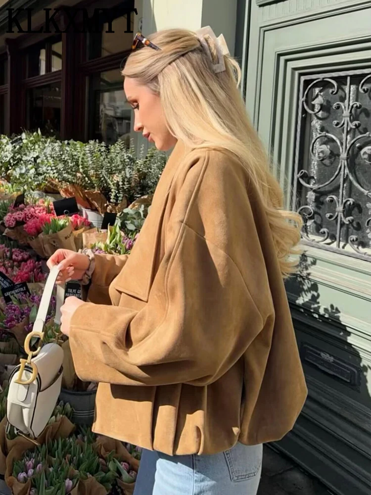 KLKXMYT Women's Jacket 2026 New Fashion Suede Wrap Coats For Women Autumn Jackets Casual Chic Holiday Street Outerwear ﻿