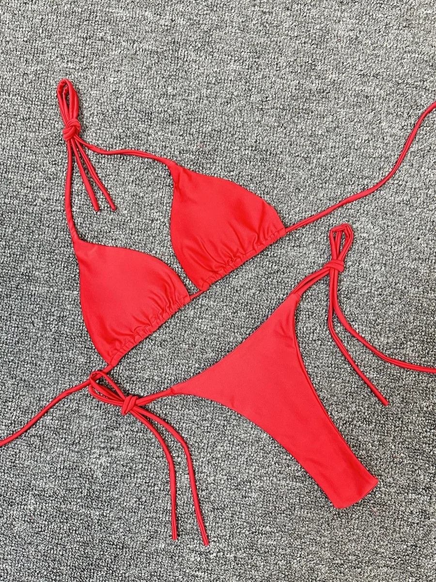 Sexy Solid Bikini Sets Fashion Tie Side G-String Thong Swimsuit Push-Up Padded Bra Two Pieces Swimwear Female Sexy Swimsuits