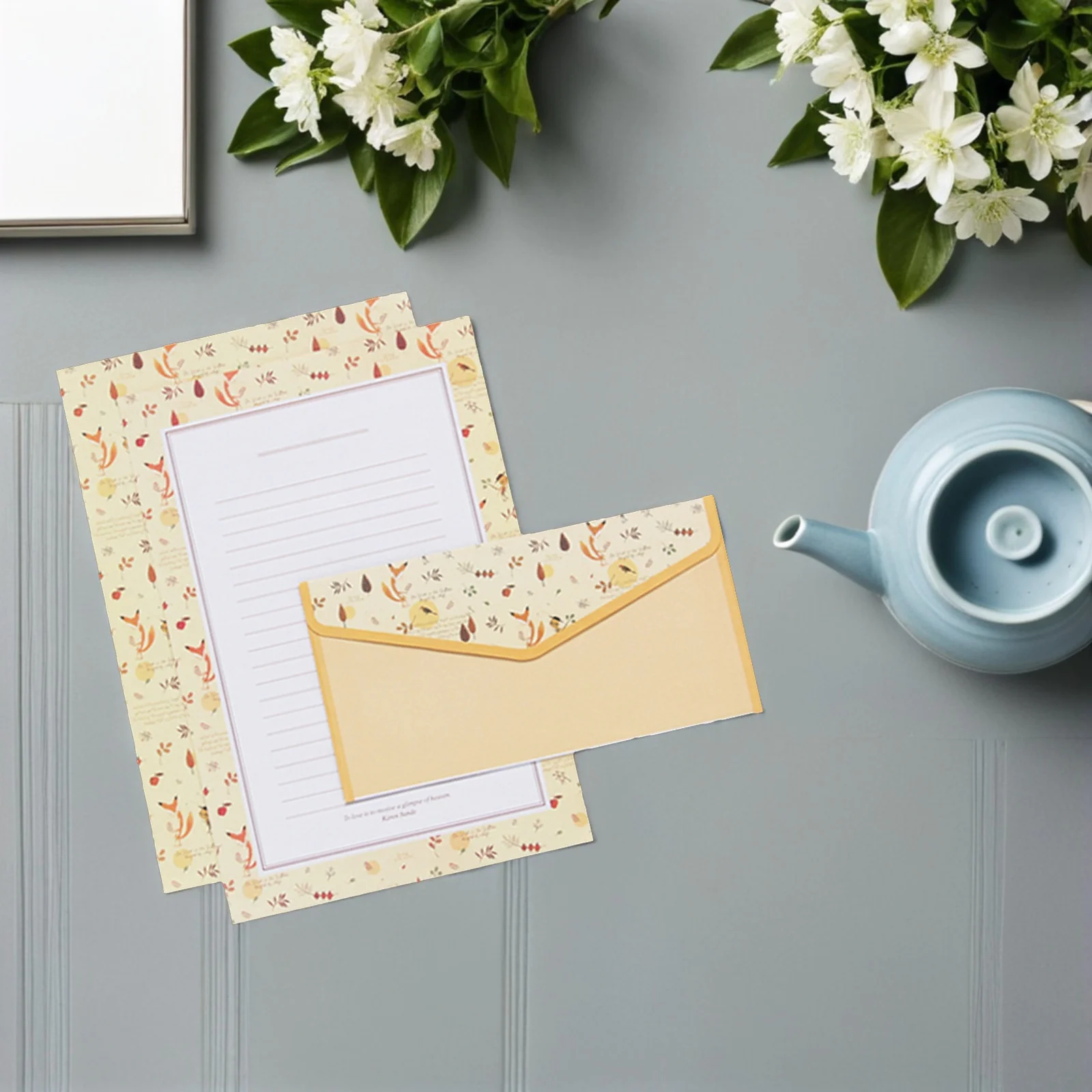 

Lovely Floral Letter Writing Set with Envelopes and Paper 5 Piece Stationery Kit for School or Office Use