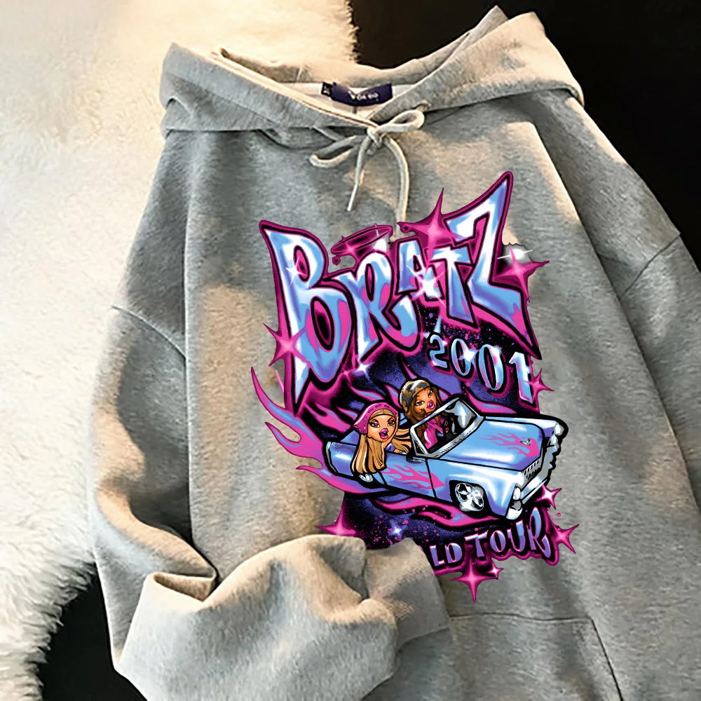 Bratz Letter Sweatshirts Women\'s Casual Black Tops harajuku Fashion Hooded Streetwear Long Sleeve Graphic Jacket Kpop Clothes