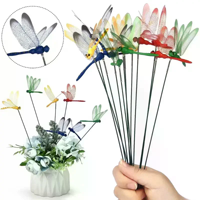 Colorful 3D Dragonfly Garden Yard: 5/10pcs Flower Arrangement Outdoor Planter Decoration